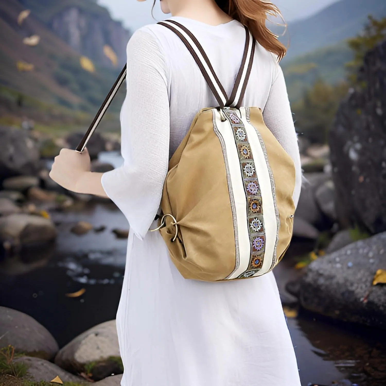 Goodhan Women Canvas Backpack Daypack Casual Shoulder Bag, Vintage Heavy-duty Anti-theft Travel Backpack