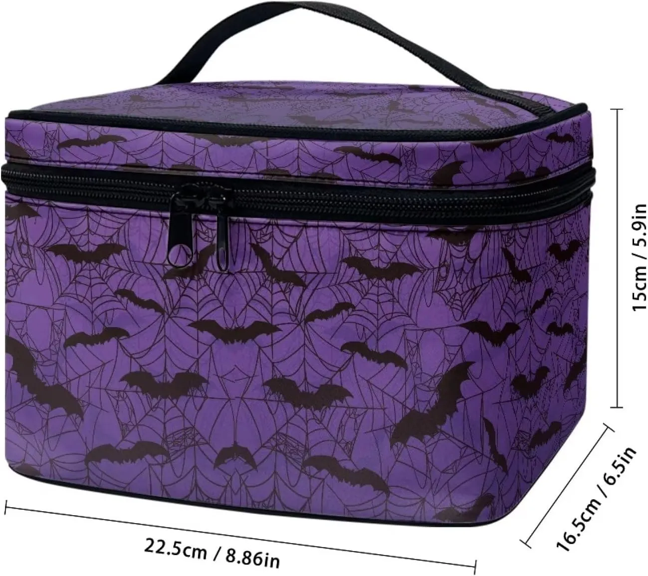 Gothic Halloween Purple Spider Web Bag Bats Print Makeup Bag Travel Cosmetic Bag with Zipper and Handle Portable Large Capacity Toiletry Case for Women Ladies Travel Accessories