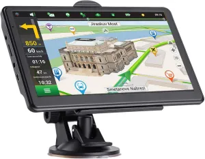 GPS Navigator for Car Truck RV, Latest 2025 Map, 7 inch Touch Screen Real Voice Spoken Turn-by-Turn Direction Reminding Navigation System for Cars, Vehicle GPS with Speed and Red Light Warning(Black)