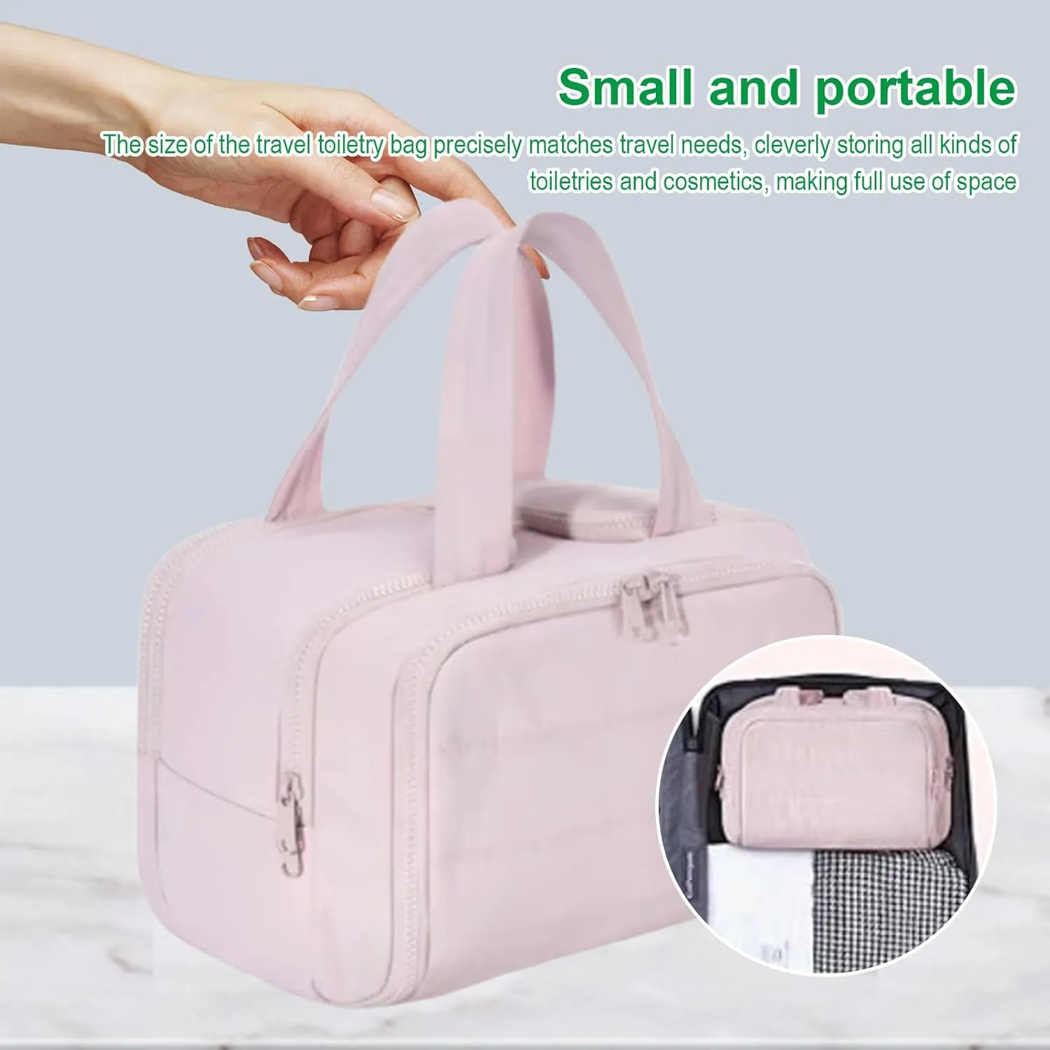 Green Large Capacity Wide-Open 4-in-1 Puffy Travel Cosmetic Bag - Waterproof, Lightweight & Multi-Functional Toiletry Organizer for Women(B)