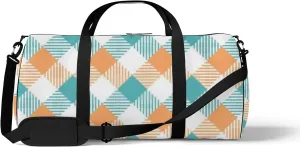 Green Vintage Green Yellow White Checkered Buffalo Plaid Sports Bag Tote Bag Waterproof Gym Bag with Shoulder Strap Zipper 2 Side Pockets for Men and Women, Travel and Storage Shoulder Bag.