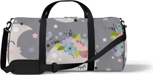 Grey Vintage Beautiful Cute Moon and Floral Sports Bag Tote Bag Waterproof Gym Bag with Shoulder Strap Zipper 2 Side Pockets for Men and Women, Travel and Storage Shoulder Bag.
