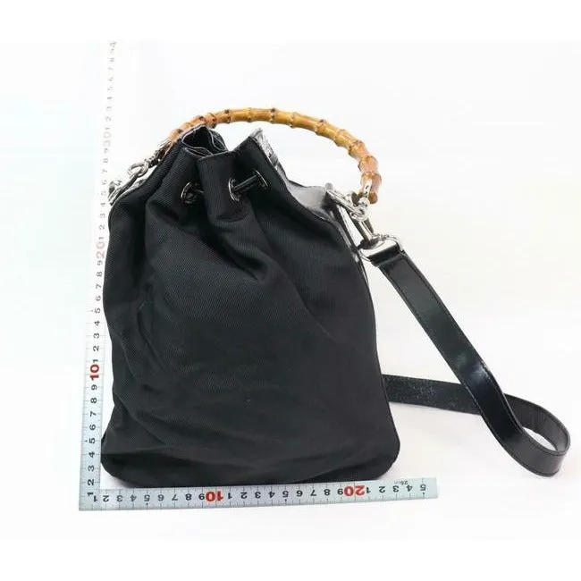 Gucci Early Purse Black Nylon And Leather With Bamboo Handle Satchel