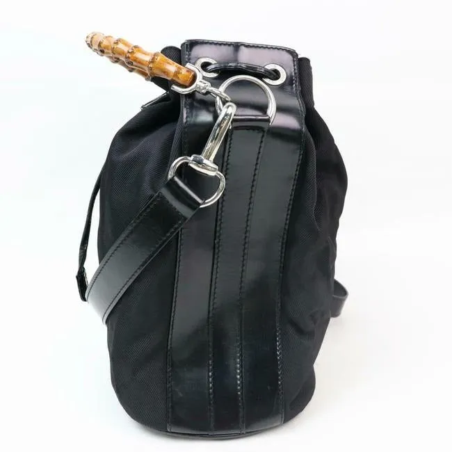Gucci Early Purse Black Nylon And Leather With Bamboo Handle Satchel