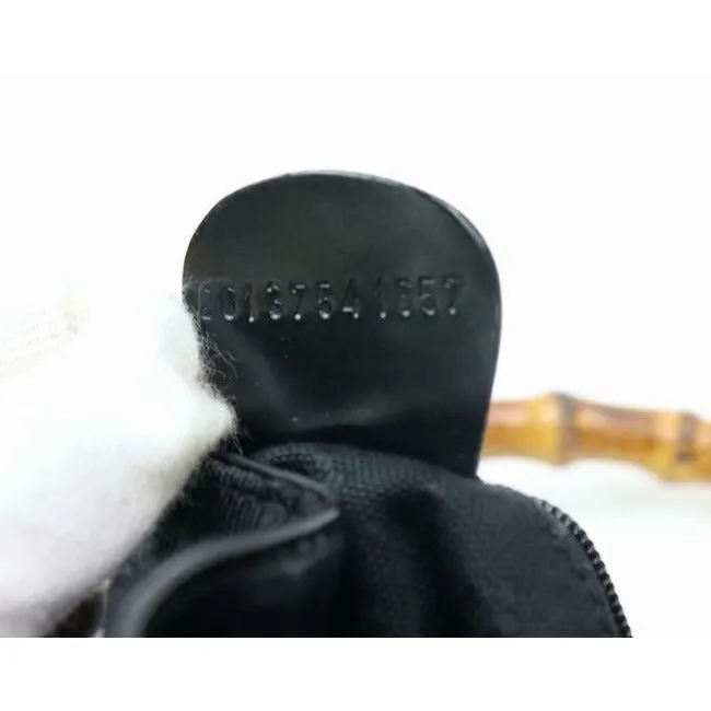 Gucci Early Purse Black Nylon And Leather With Bamboo Handle Satchel