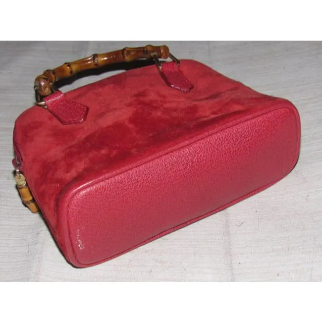 Gucci red suede & leather two-way style, purse with a detachable strap, bamboo handles, and gold equestrian accents!