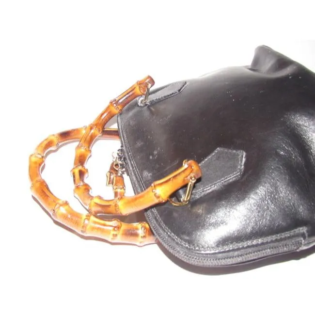 Gucci Vintage Pursesdesigner Purses Dark Navy Leather With Bamboo Handles And Accents Satchel