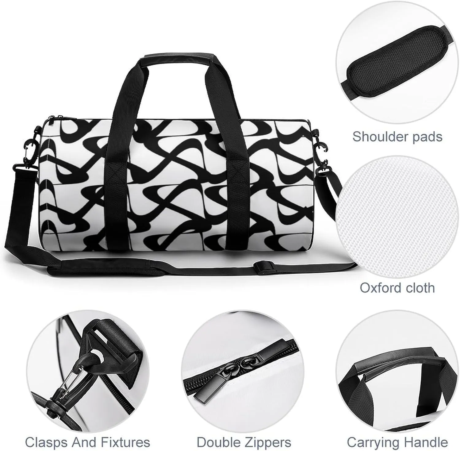 Gym Bag for Men Women Lightweight Sports Duffle Bag with Multiple Compartments Cylindrical Gym Bag for Fitness Travel And Outdoor Activities Ater Resistant Yoga Bag Training Bag Abstract Loops