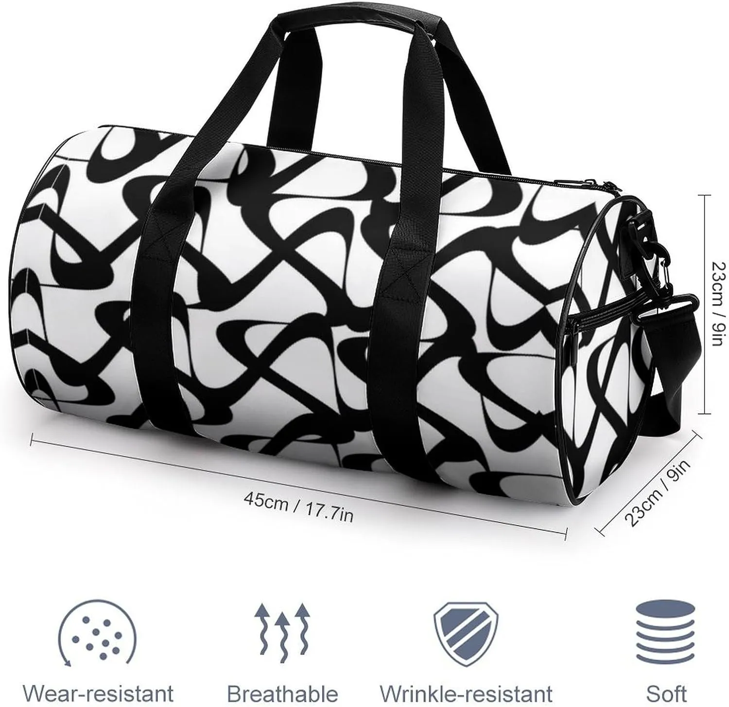 Gym Bag for Men Women Lightweight Sports Duffle Bag with Multiple Compartments Cylindrical Gym Bag for Fitness Travel And Outdoor Activities Ater Resistant Yoga Bag Training Bag Abstract Loops