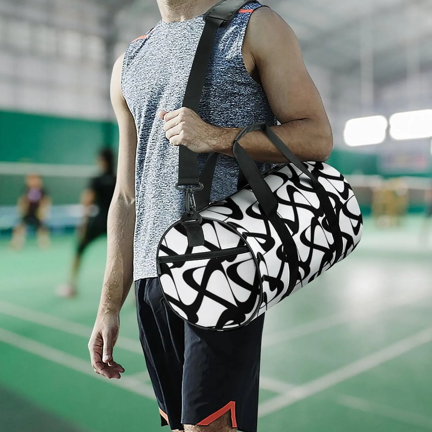 Gym Bag for Men Women Lightweight Sports Duffle Bag with Multiple Compartments Cylindrical Gym Bag for Fitness Travel And Outdoor Activities Ater Resistant Yoga Bag Training Bag Abstract Loops