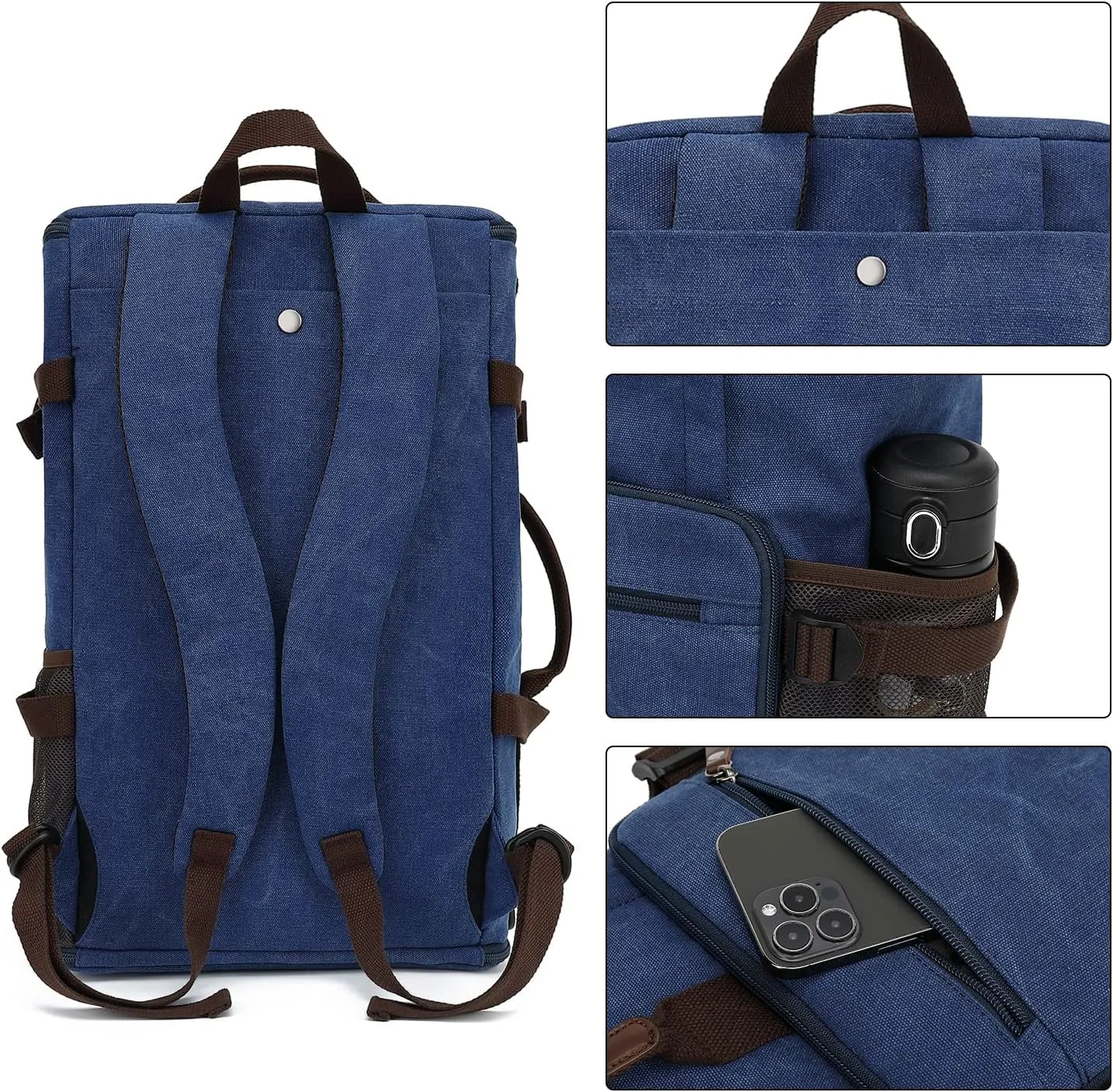 Gym Duffle Bag Backpack 4-Way Vintage canvas with Shoes Compartment for travel Sport Hiking laptop (Vintage blue) X-Large