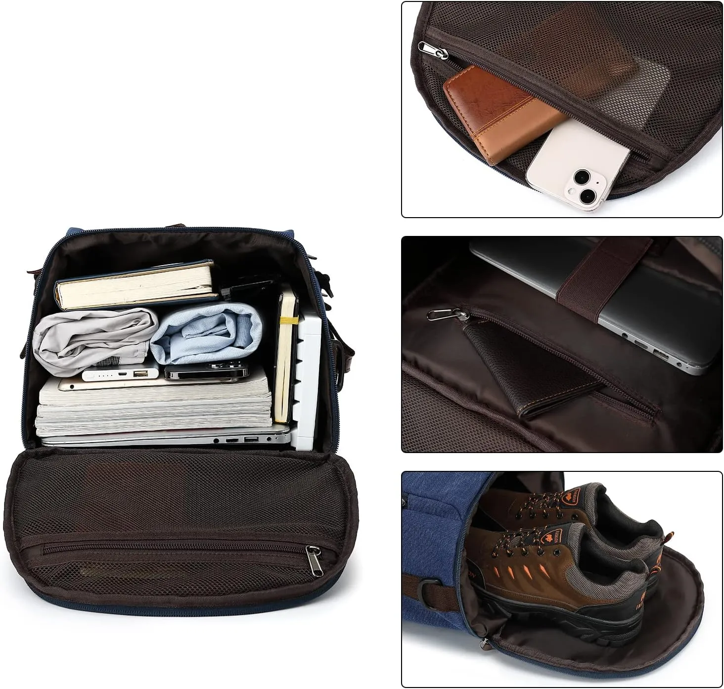 Gym Duffle Bag Backpack 4-Way Vintage canvas with Shoes Compartment for travel Sport Hiking laptop (Vintage blue) X-Large