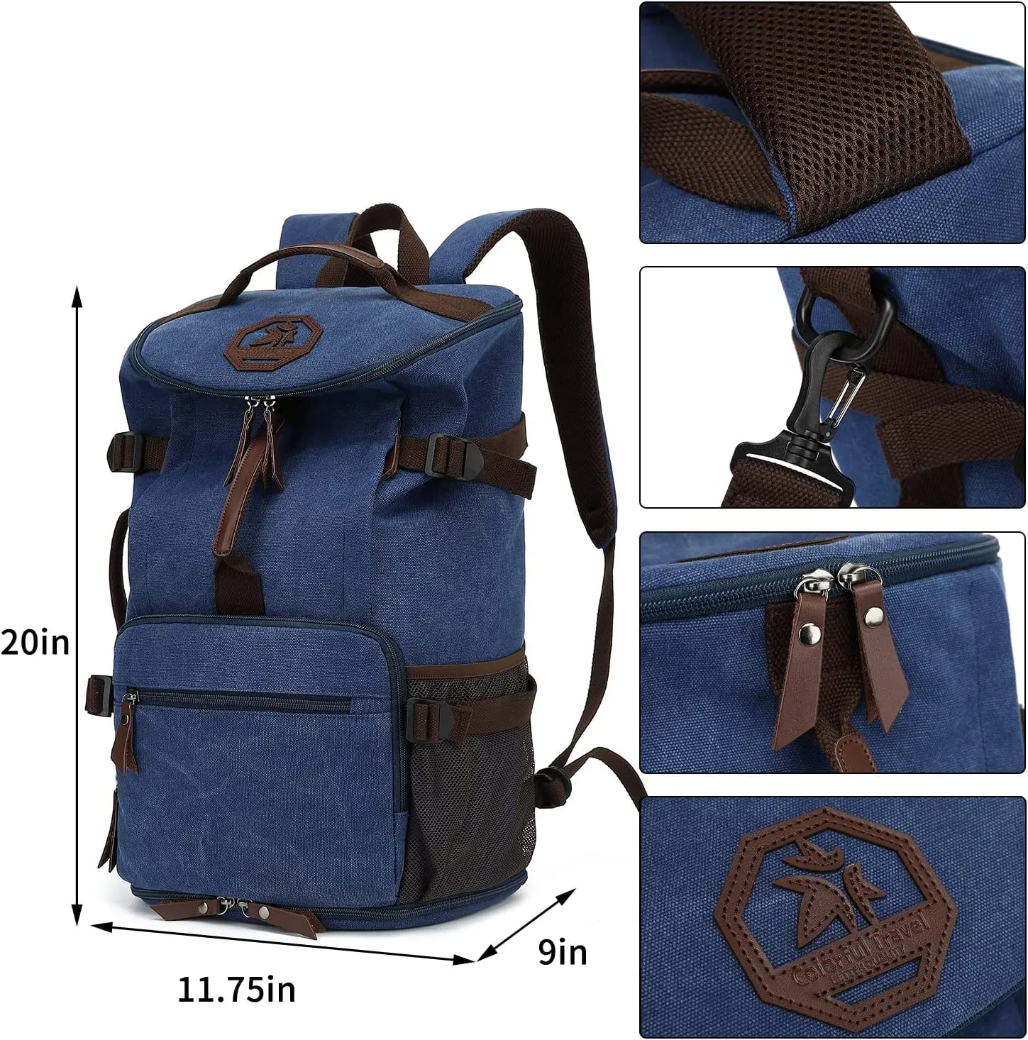 Gym Duffle Bag Backpack 4-Way Vintage canvas with Shoes Compartment for travel Sport Hiking laptop (Vintage blue) X-Large