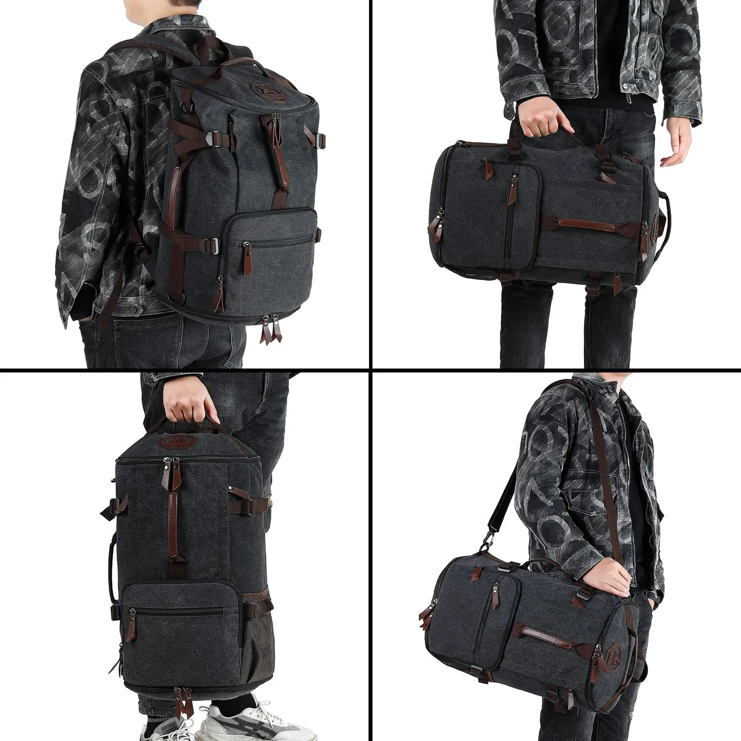 Gym Duffle Bag Backpack 4-Way Vintage canvas with Shoes Compartment for travel Sport Hiking laptop (Vintage blue) X-Large