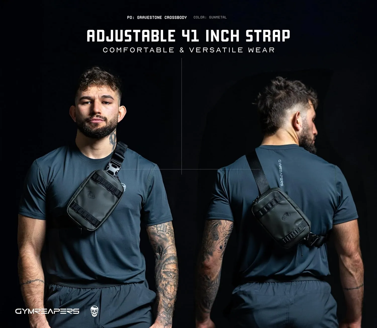Gymreapers Gravestone Crossbody Travel Bag with Adjustable Strap Water Resistant Fanny Pack Waist Shoulder Sling Bag for Traveling, Running, and Daily Wear for Men & Women (Gunmetal)