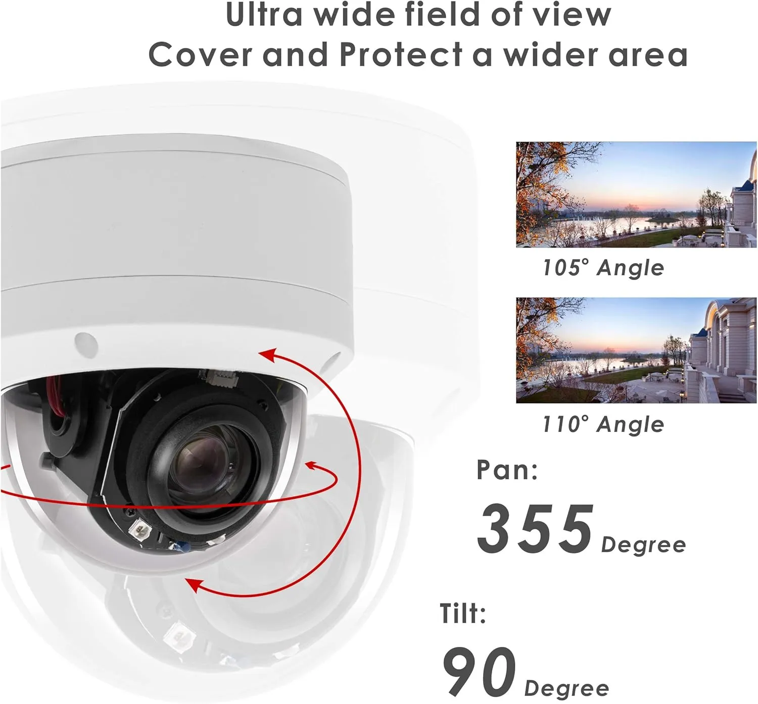 H.265 HD 1080P Security POE PTZ Dome Camera, Hikvision Compatible Indoor/Outdoor 2.7-13.5mm Motorized Lens 5X Zoom, Audio in,Pan 355° Tilt 90°, Waterproof IP66 98ft Night Vision,Motion Detection