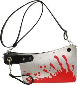 Halloween Bloody Knife Print Clutch Purse for Women Spooky Crossbody Bag Handbag Halloween Party Cosplay Accessory (Silvery)