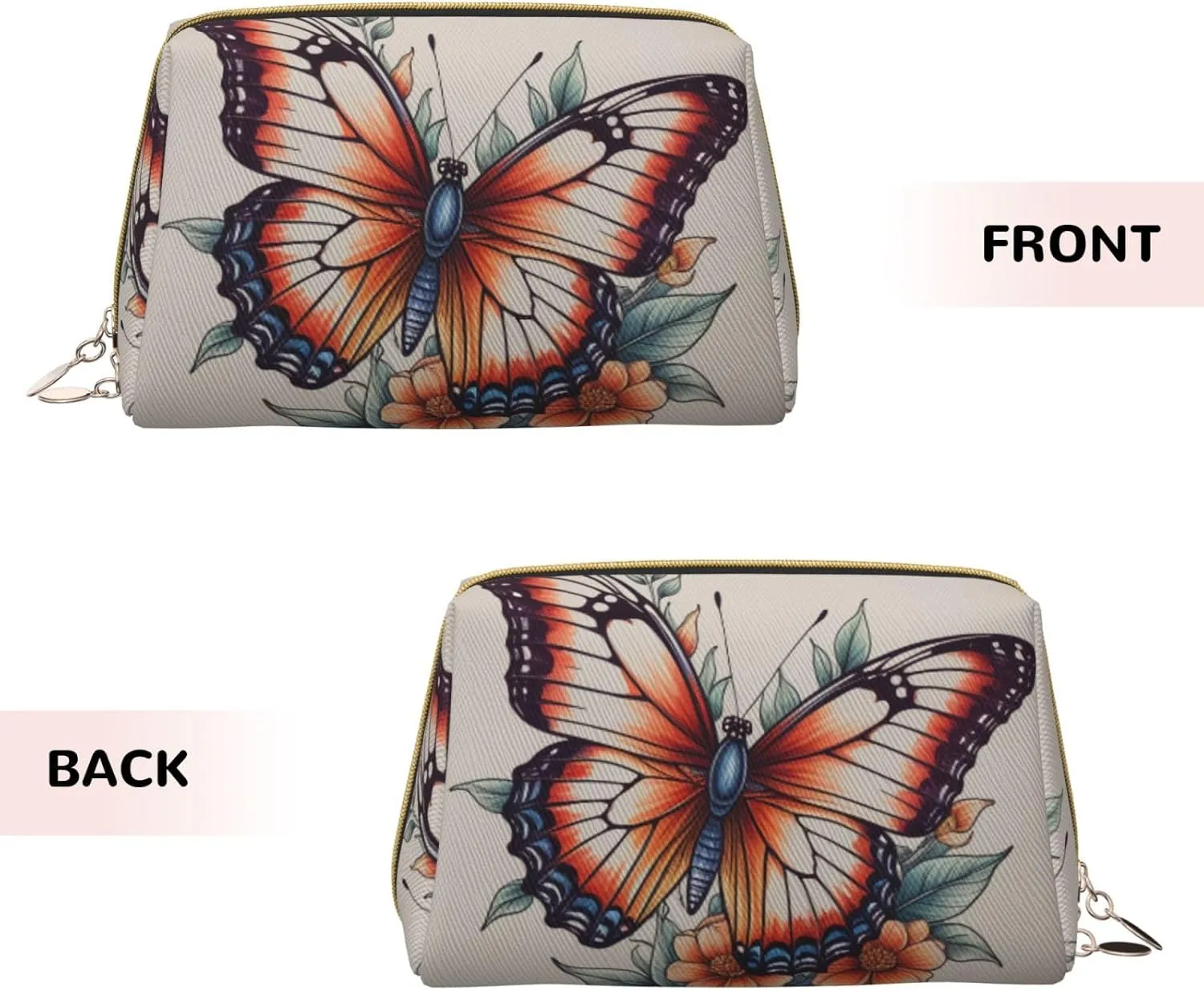 Hand drawn color butterfly Printed Small Makeup Bag,Travel Cosmetic Bag Purse with Zipper,Water-resistant Makeup Organizer Bag for Women