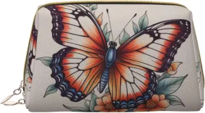 Hand drawn color butterfly Printed Small Makeup Bag,Travel Cosmetic Bag Purse with Zipper,Water-resistant Makeup Organizer Bag for Women