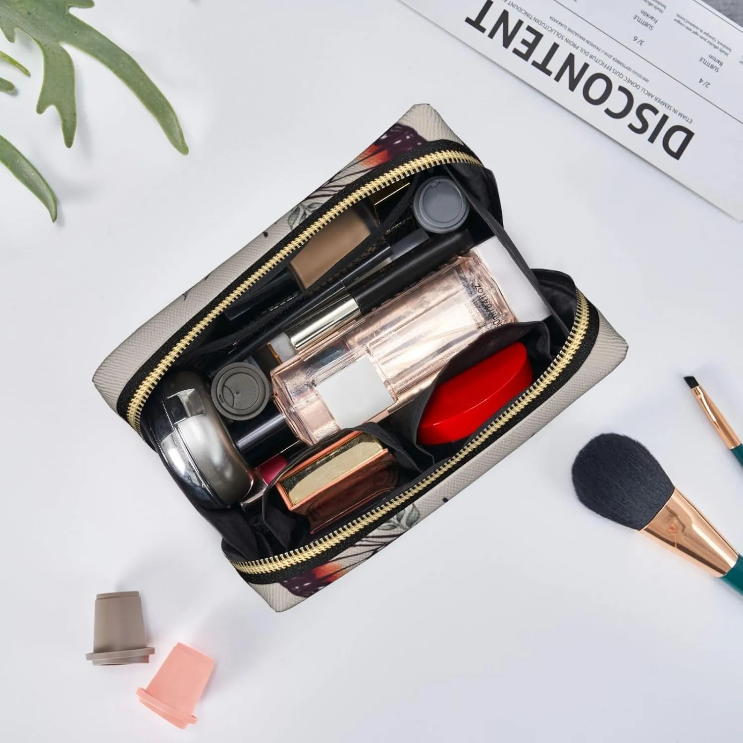 Hand drawn color butterfly Printed Small Makeup Bag,Travel Cosmetic Bag Purse with Zipper,Water-resistant Makeup Organizer Bag for Women