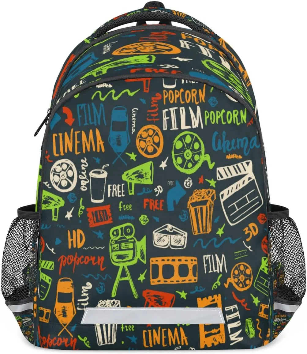 Hand-Painted Cinema Backpack Vintage Pattern Lightweight Backpack with Reflective Strip Travel Bag Casual Daypack Laptop Backpack