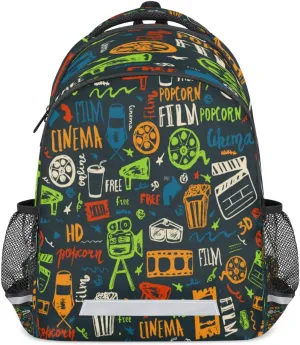 Hand-Painted Cinema Backpack Vintage Pattern Lightweight Backpack with Reflective Strip Travel Bag Casual Daypack Laptop Backpack