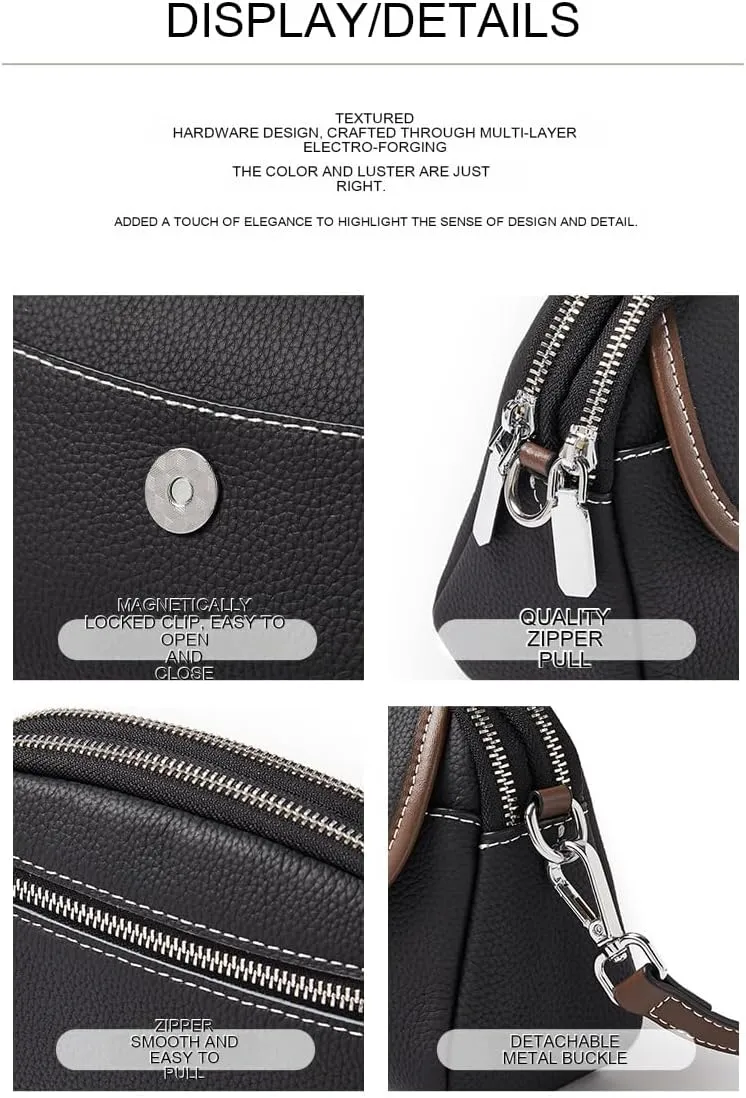 Handmade Top Grain Leather Crossbody Bag for Women With Multiple Pockets, Adjustable Strap，Fashionable & Functional