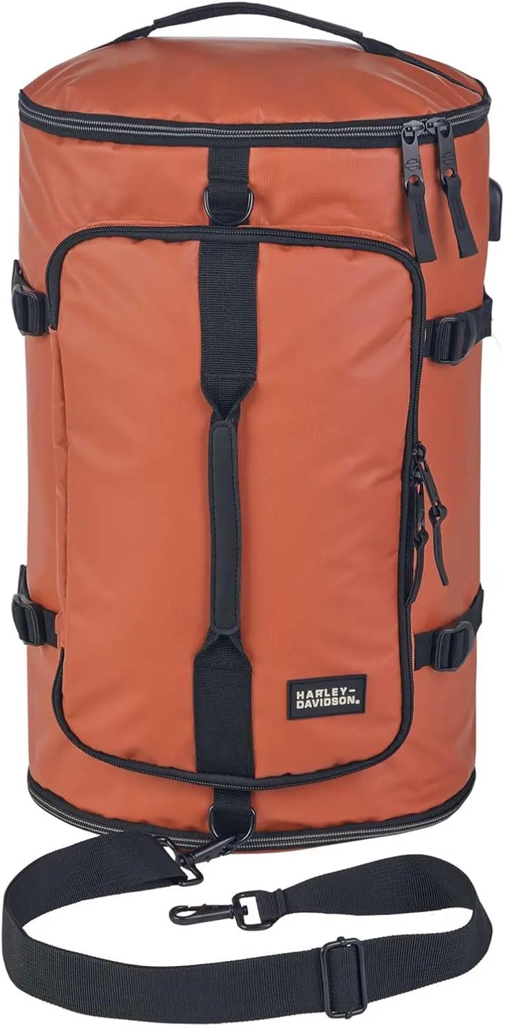 Harley-Davidson Water-Resistant Travel Hybrid Duffel Bag/Backpack - Vintage Rust