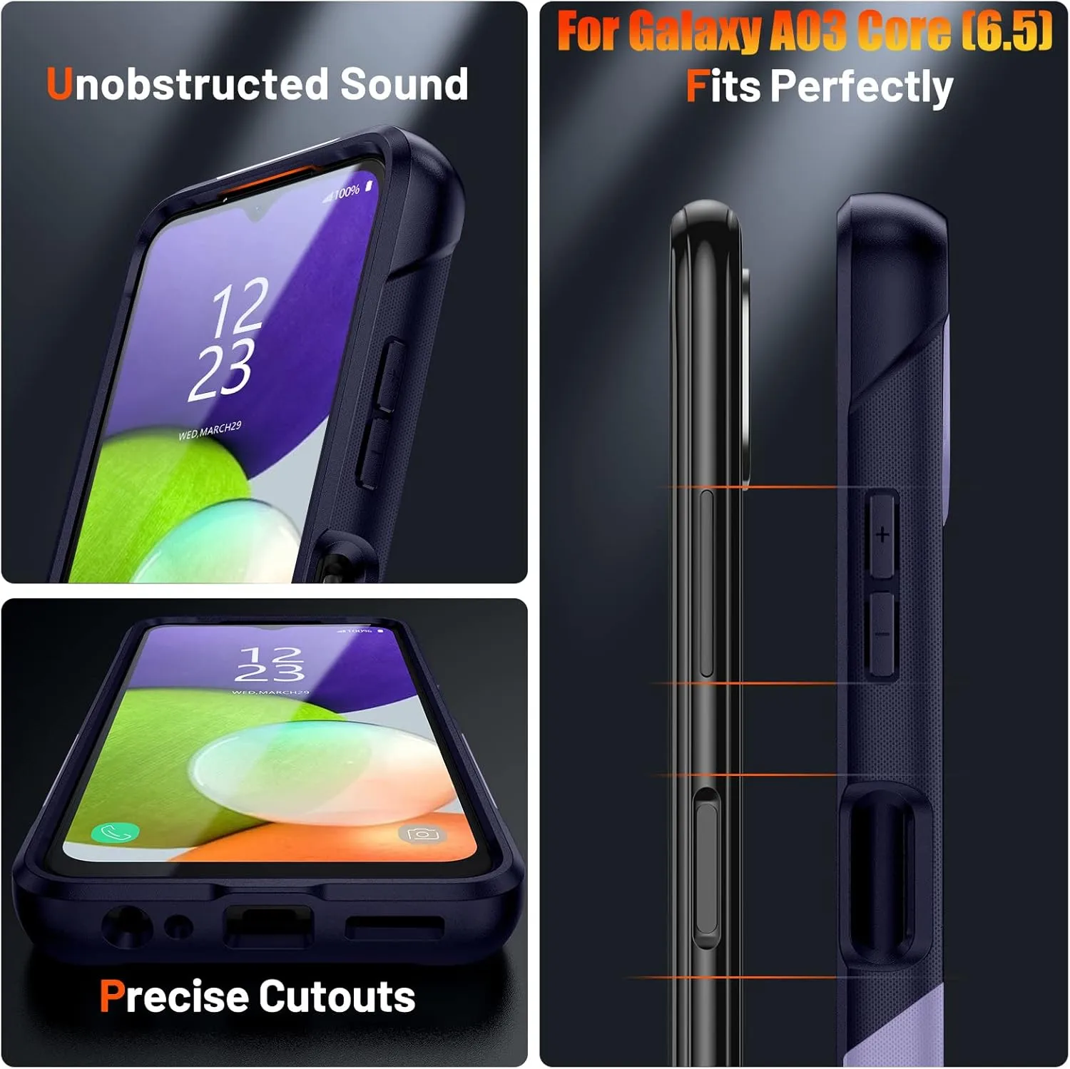 Heavy Duty Case for Samsung Galaxy A03 Core 6.5 Inche, 4 Corners with Airbags[12ft Drop Protection], Non-Slip Textured Grip Bumper Support Wireless Charging Drop Resistant Case -Blue/Purple