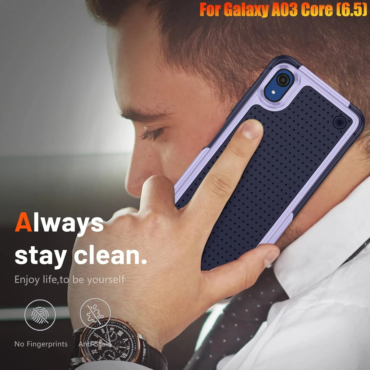 Heavy Duty Case for Samsung Galaxy A03 Core 6.5 Inche, 4 Corners with Airbags[12ft Drop Protection], Non-Slip Textured Grip Bumper Support Wireless Charging Drop Resistant Case -Blue/Purple