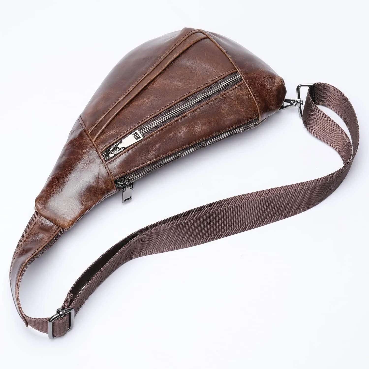 Hebetag Leather Crossbody Sling Bag for Men Women Single Shoulder Chest Pack Backpack Outdoor Travel Camping Casual Daypack, Deep Brown