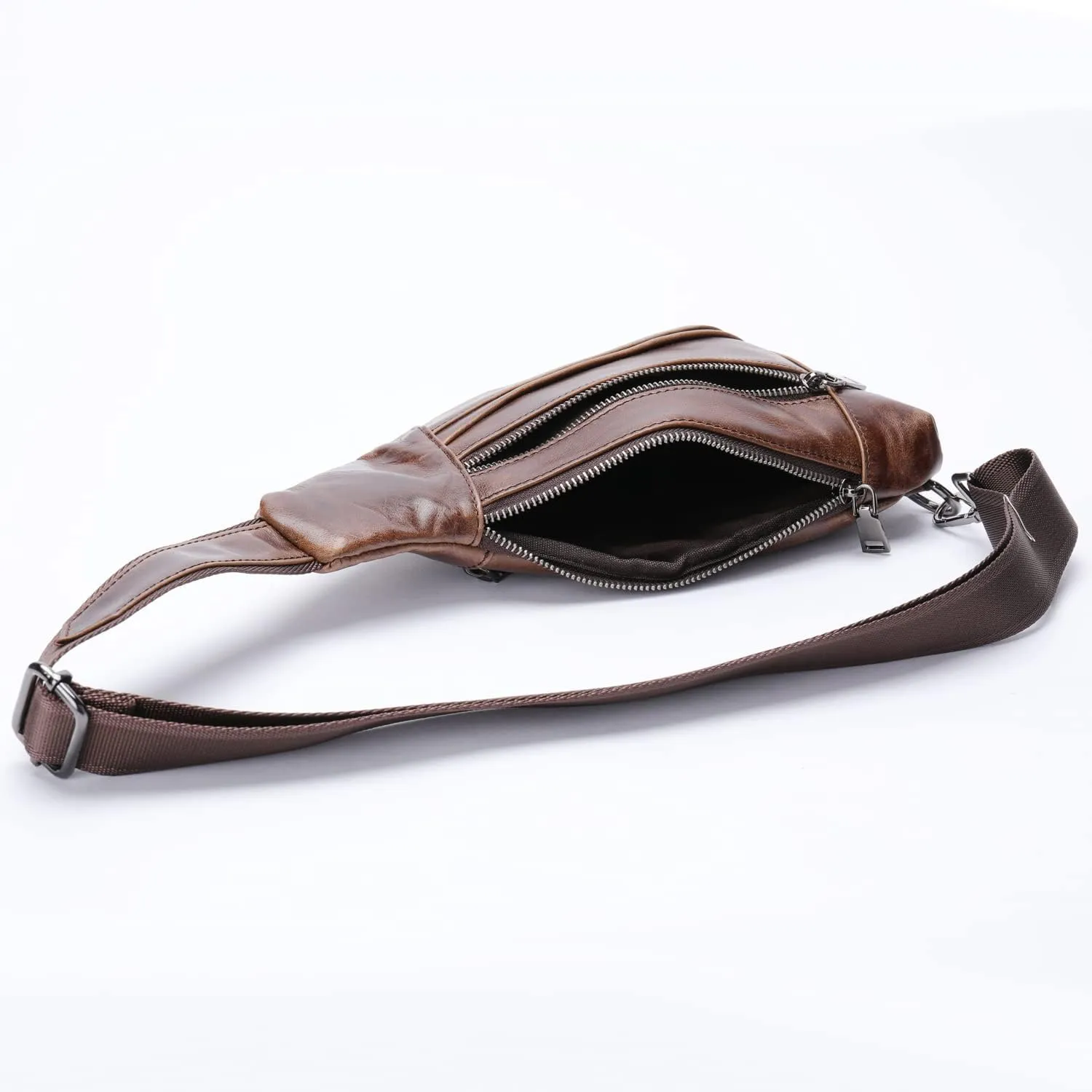 Hebetag Leather Crossbody Sling Bag for Men Women Single Shoulder Chest Pack Backpack Outdoor Travel Camping Casual Daypack, Deep Brown