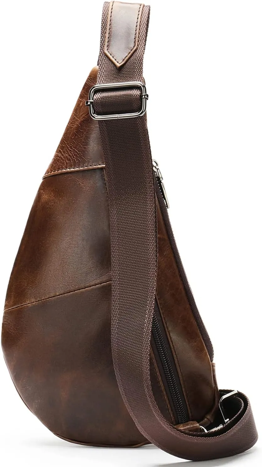 Hebetag Leather Crossbody Sling Bag for Men Women Single Shoulder Chest Pack Backpack Outdoor Travel Camping Casual Daypack, Deep Brown
