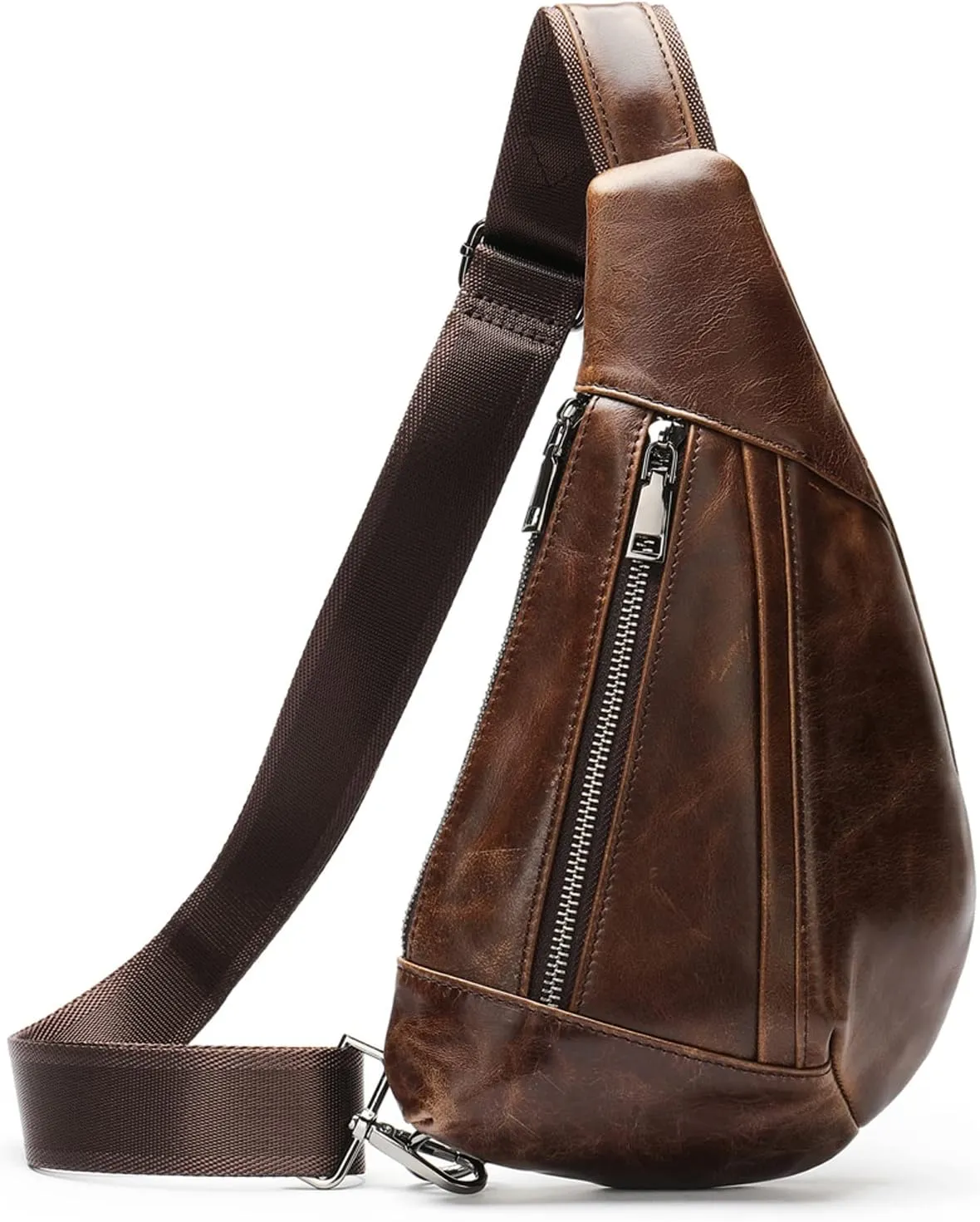 Hebetag Leather Crossbody Sling Bag for Men Women Single Shoulder Chest Pack Backpack Outdoor Travel Camping Casual Daypack, Deep Brown