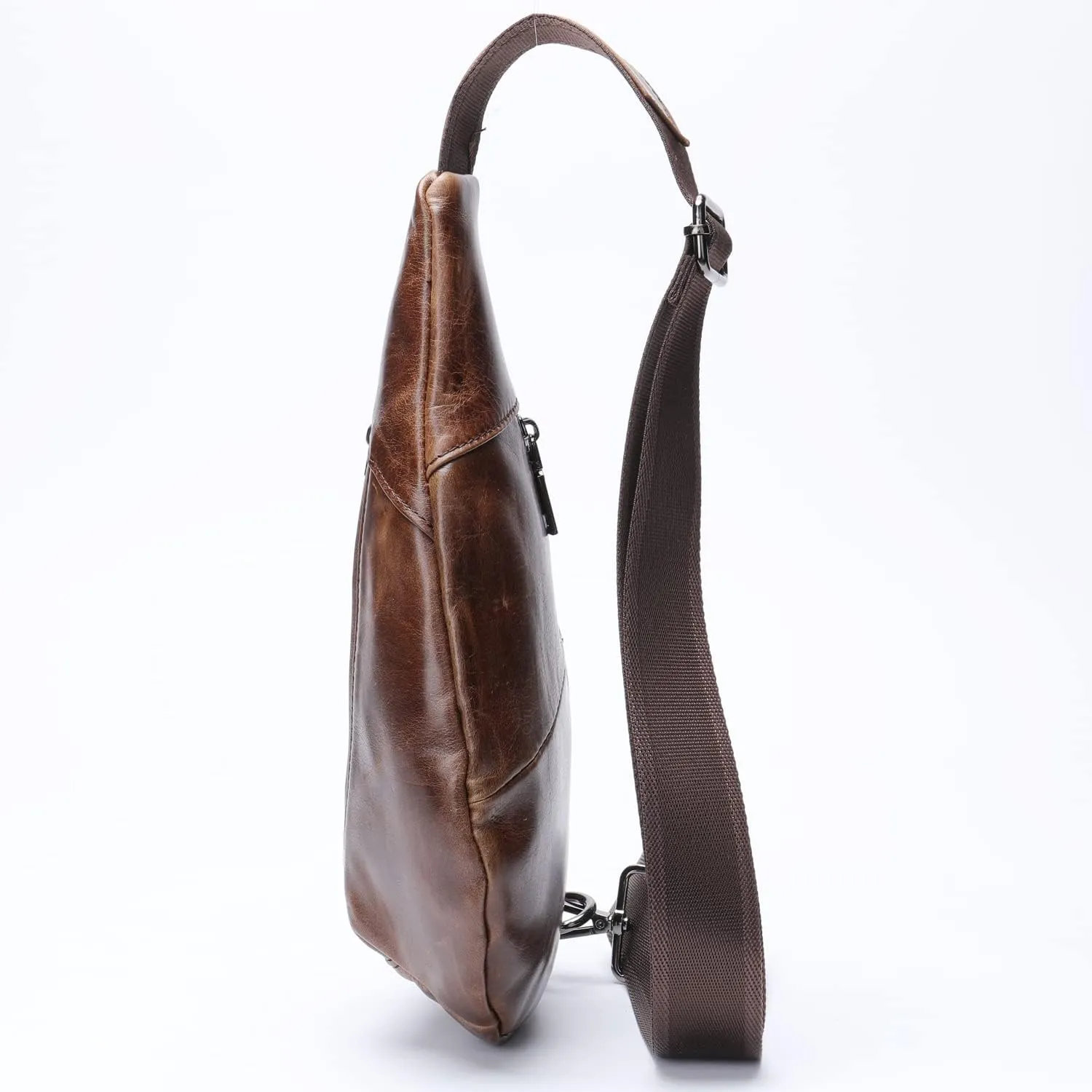 Hebetag Leather Crossbody Sling Bag for Men Women Single Shoulder Chest Pack Backpack Outdoor Travel Camping Casual Daypack, Deep Brown