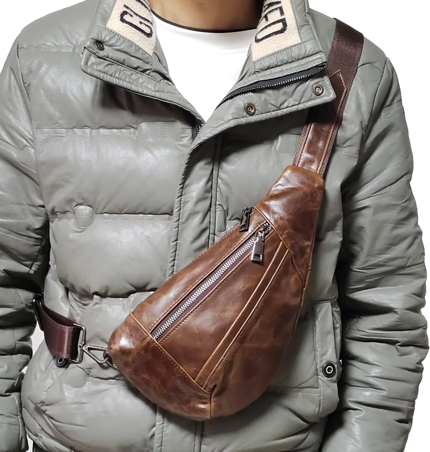 Hebetag Leather Crossbody Sling Bag for Men Women Single Shoulder Chest Pack Backpack Outdoor Travel Camping Casual Daypack, Deep Brown