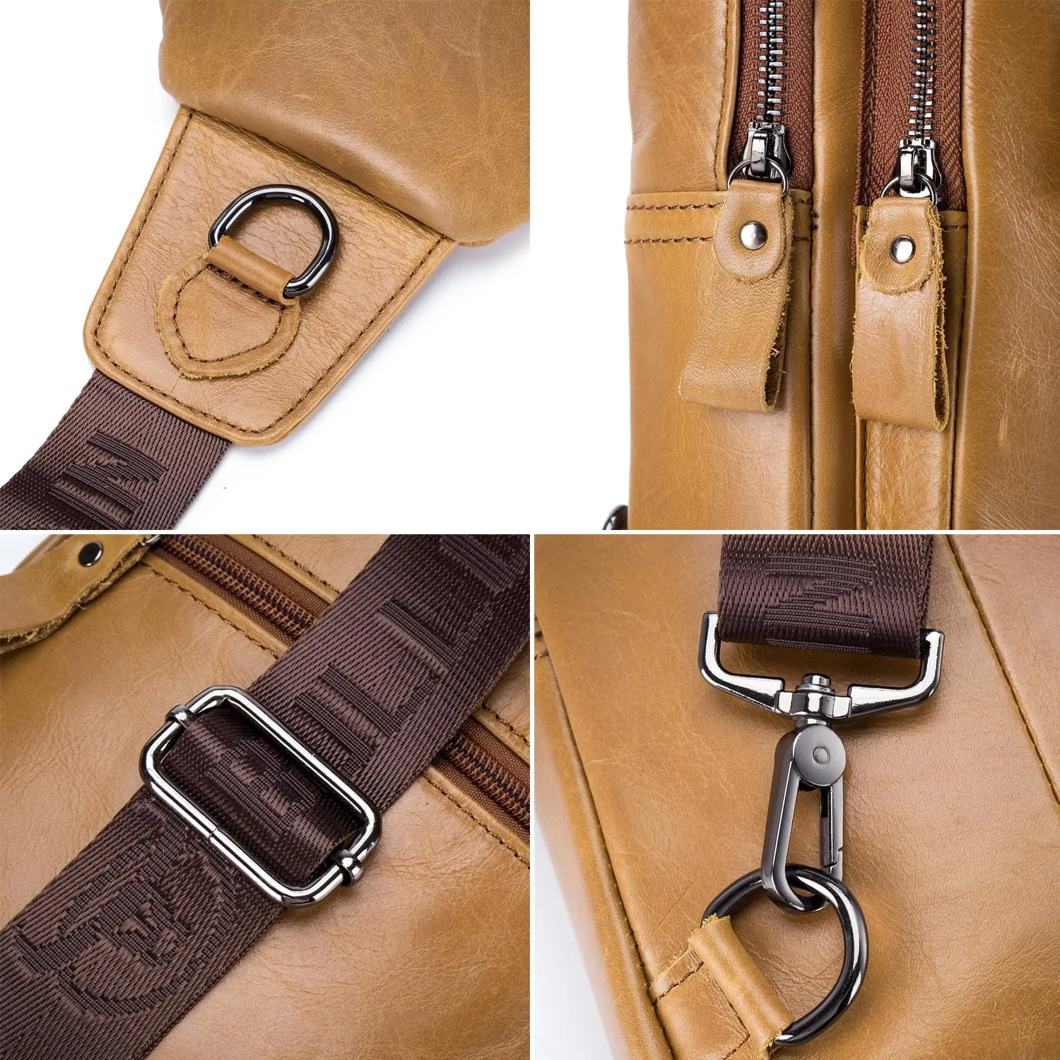 Hebetag Leather Sling Bag Crossbody Backpack for Men Women Casual Shoulder Chest Bags Day Pack Daypack Pouch Pocket, Yellow Brown