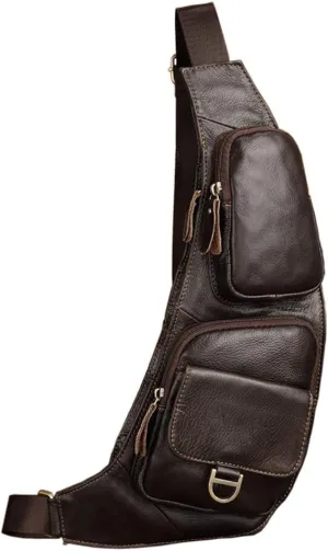 Hebetag Leather Sling Bag Crossbody Backpack for Men Women Travel Outdoor Camping