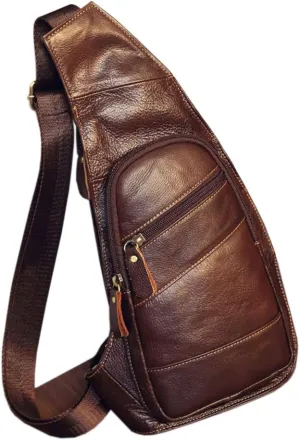 Hebetag Leather Sling Bag Crossbody Backpack for Men Women Travel Outdoor Camping