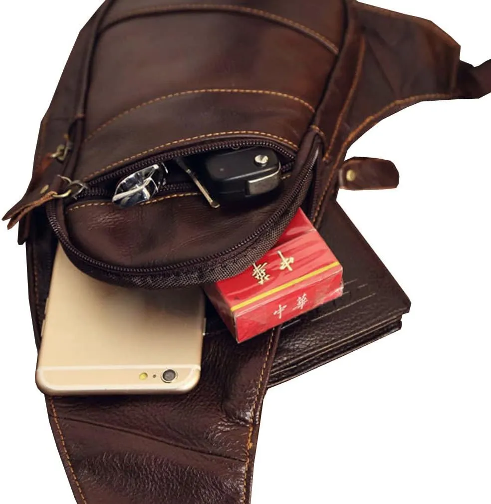 Hebetag Leather Sling Bag Crossbody Backpack for Men Women Travel Outdoor Camping