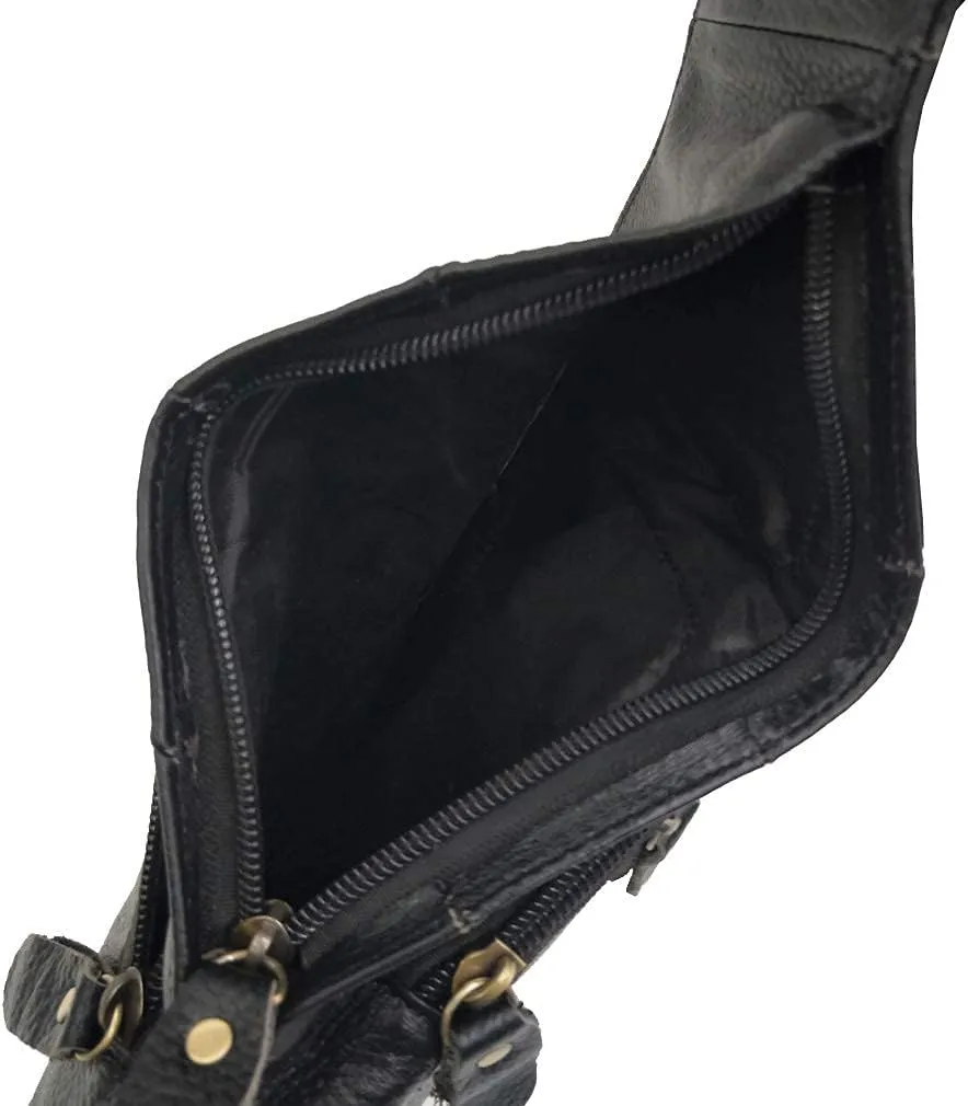 Hebetag Leather Sling Bag Crossbody Backpack for Men Women Travel Outdoor Camping