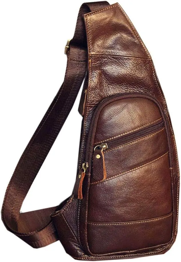Hebetag Leather Sling Bag Crossbody Backpack for Men Women Travel Outdoor Camping