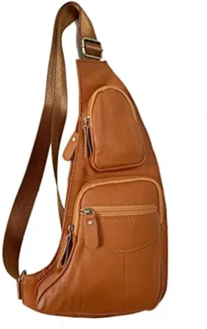 Hebetag Leather Sling Bag Crossbody Backpack for Men Women Travel Outdoor Sports