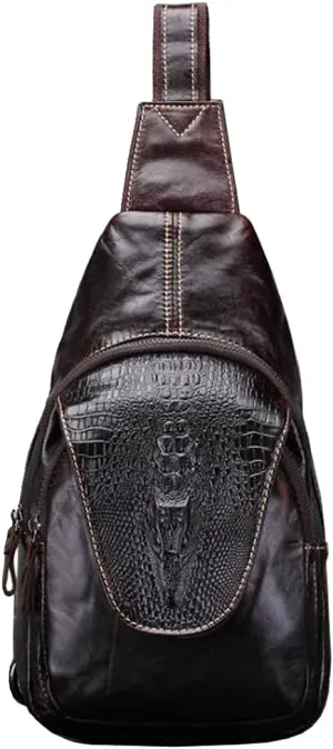 Hebetag Leather Sling Bag Crossbody Backpack for Men Women Travel Outdoor Sports