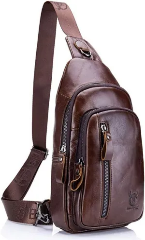 Hebetag Leather Sling Bag Crossbody Backpack for Men Women Travel Outdoor Sports