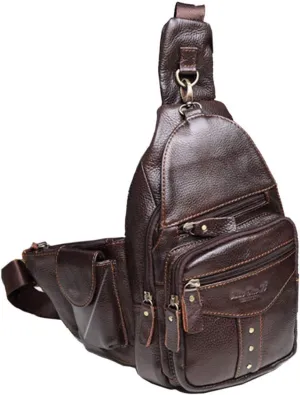 Hebetag Leather Sling Bag Crossbody Backpack for Men Women Travel Outdoor Sports