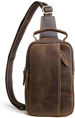Hebetag Leather Sling Bag Crossbody Backpack for Men Women Travel Outdoor Sports