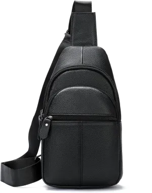 Hebetag Leather Sling Bag Hiking Daypack for Men Women Outdoor Travel Camping Fishing Crossbody Shoulder Chest Pack