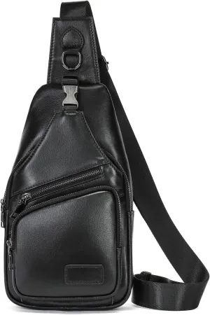Hebetag Leather Sling Bag Hiking Daypack for Men Women Outdoor Travel Camping Fishing Crossbody Shoulder Chest Pack