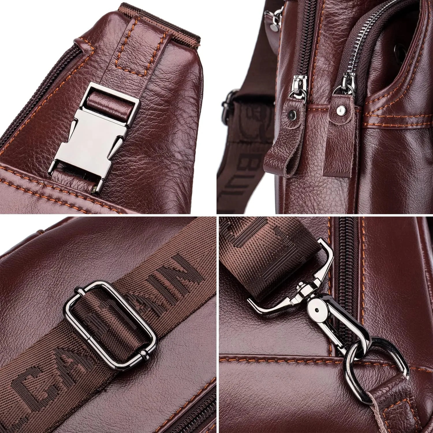 Hebetag Leather Sling Crossbody Bag Casual Daypack for Men Women Outdoor Travel Hiking Camping Fishing Shoulder Chest Pack Day Pack, Brown